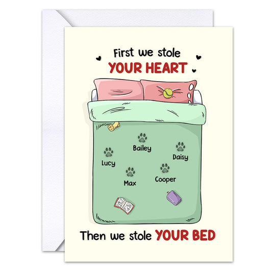 Personalized Funny Greeting Card For Family Heart And Bed