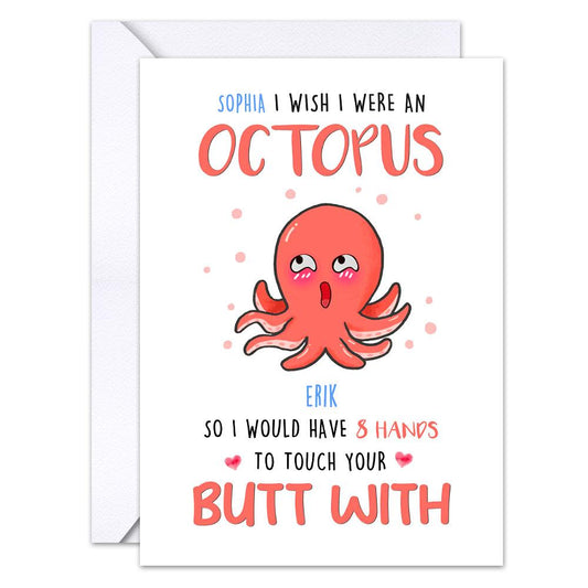 Personalized Funny Greeting Card For Girlfriend Lovely Octopus