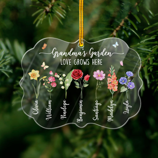 Personalized Grandma Acrylic Ornament Love Grows Here