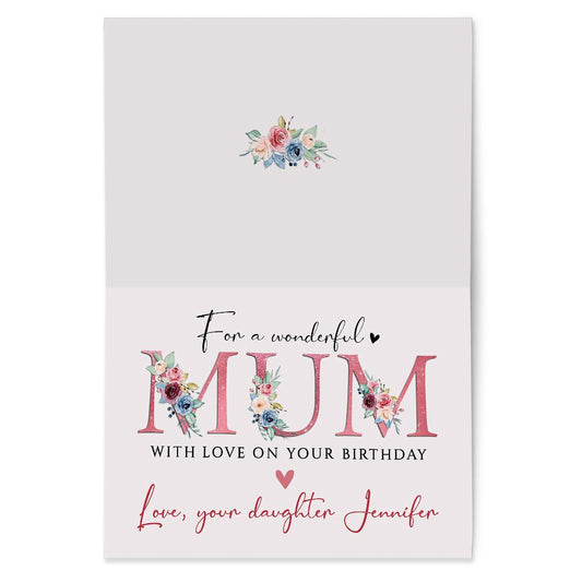 Personalized Greeting Card For Mom From Daughter Floral Letters