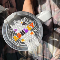 Personalized Halloween Tumbler Name Tag With The Shape Of Spider Web