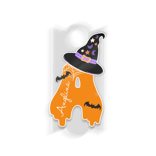 Personalized Halloween Tumbler Name Tag With Witch Hat Motifs