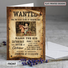 Personalized Invitation Greeting Card Cowboy Theme With Custom Photo