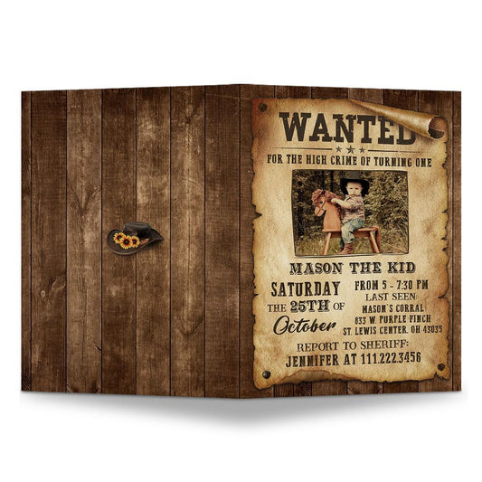 Personalized Invitation Greeting Card Cowboy Theme With Custom Photo