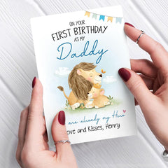 Personalized Lion Greeting Card For Dad First Birthday As Daddy