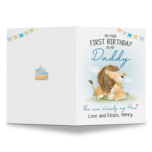 Personalized Lion Greeting Card For Dad First Birthday As Daddy