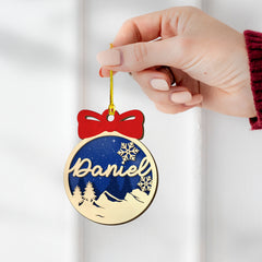 Personalized Name Layered Wood Ornament Christmas Style