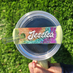 Personalized Name Tumbler Name Tag With Glitter Design
