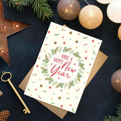 Personalized New Year Greeting Card Decorated With Christmas Motifs