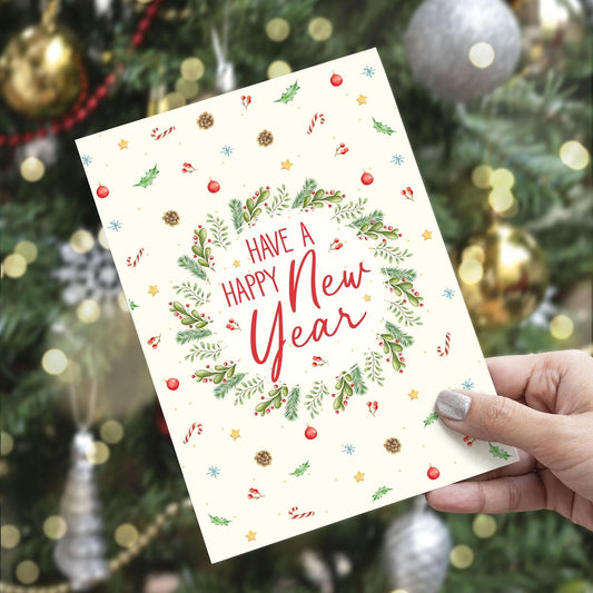 Personalized New Year Greeting Card Decorated With Christmas Motifs