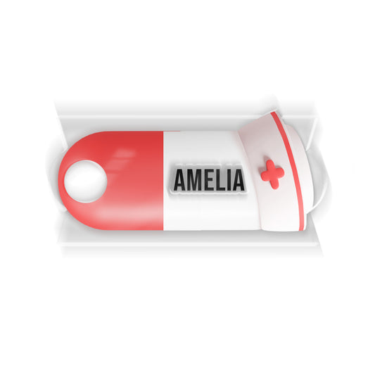 Personalized Nurse Tumbler Name Tag Decorated In The Shape Of A Pill