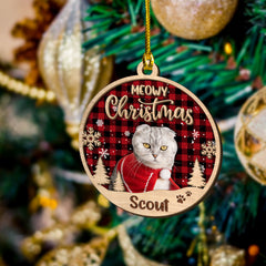 Personalized Pet Layered Wood Ornament Meow Christmas