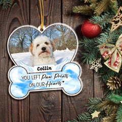 Personalized Pet Memorial Acrylic Ornament Paw Prints On Our Hearts