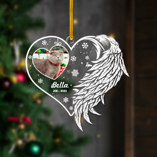 Personalized Pet Memorial Acrylic Ornament With Angel Heart Shape