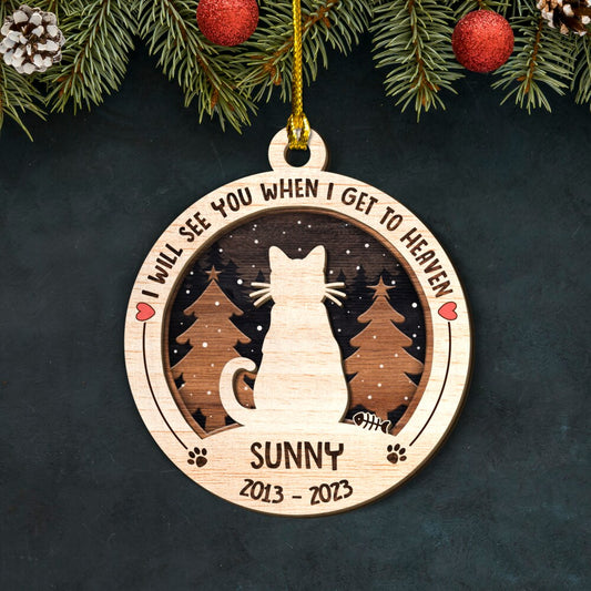 Personalized Pet Memorial Layered Wood Ornament Get To Heaven