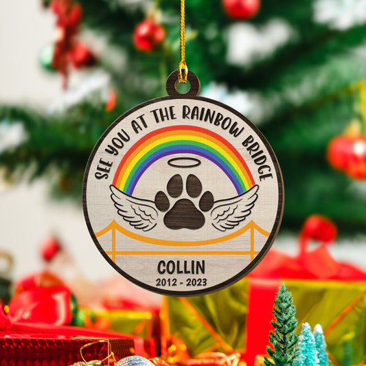 Personalized Pet Memorial Wood Ornament See You At The Rainbow Bridge