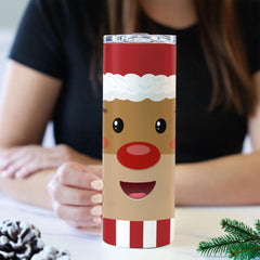 Personalized Reindeer Skinny Tumbler With Face Rudolph Red Nose