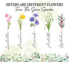 Personalized Sister Birth Flower Skinny Tumbler Custom Name
