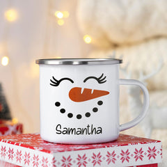 Personalized Snowman Camping Mug Decorated With Snowman Faces