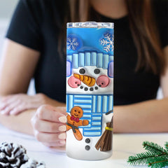 Personalized Snowman Skinny Tumbler Decorated With 3D Images