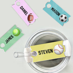 Personalized Sport Tumbler Name Tag With Ball Shaped Motifs