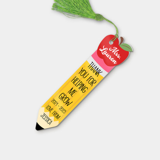 Personalized Teacher Acrylic Bookmark Thank You For Helping Me Grow