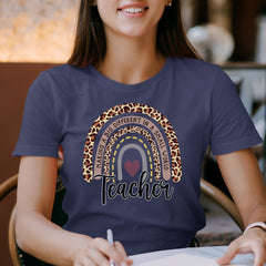 Personalized Teacher T-Shirt Rainbow Leopard