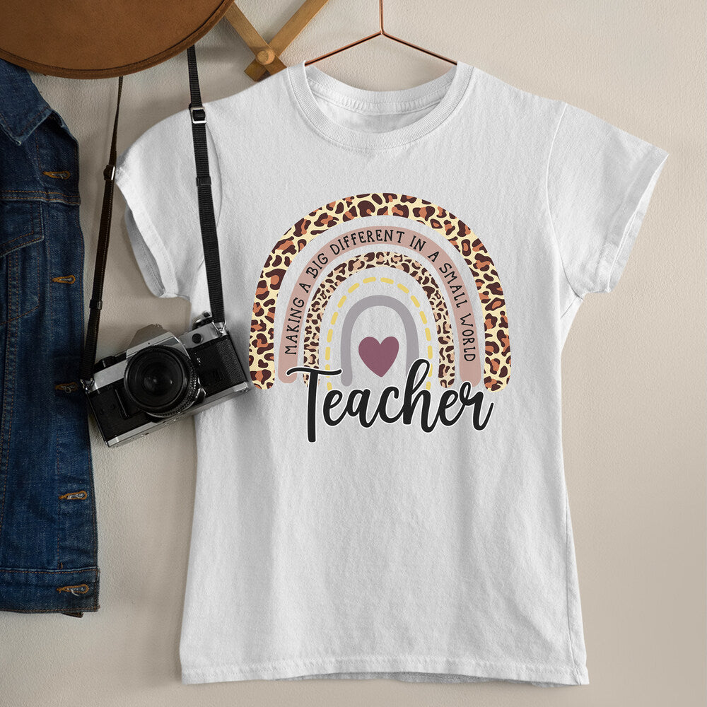 Personalized Teacher T-Shirt Rainbow Leopard