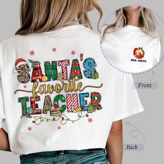 Personalized Teacher T-Shirt Santa's Favorite Teacher