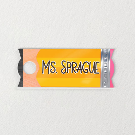 Personalized Teacher Tumbler Name Tag With Pencil Style Shape