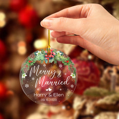 Personalized Wedding Acrylic Ornament Merry & Married