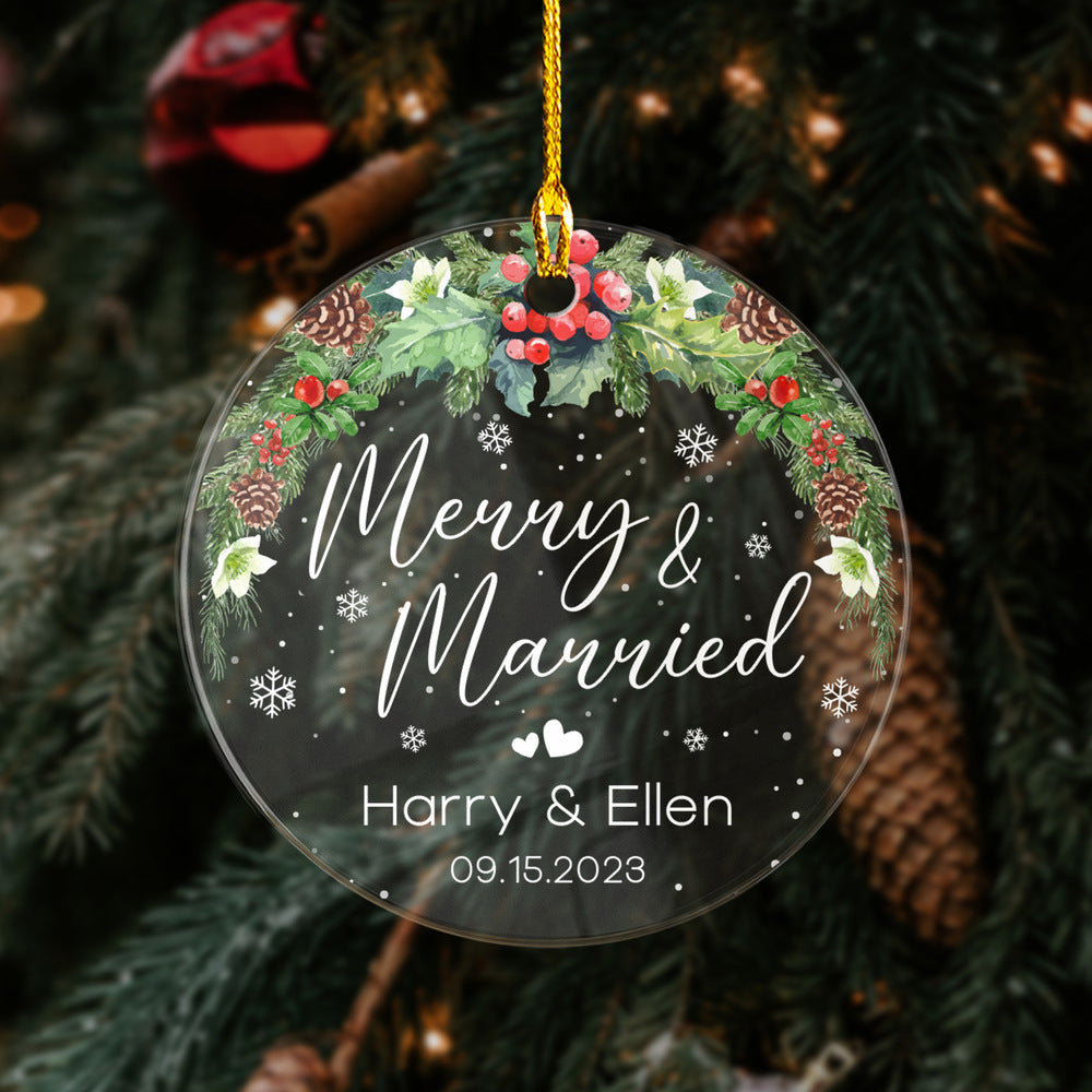 Personalized Wedding Acrylic Ornament Merry & Married