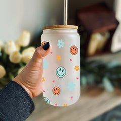 Personalized Women Frosted Bottle With Smiley Face Pattern