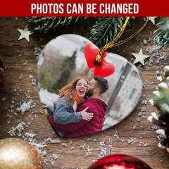 Personalized First Christmas Married Ornament Custom Photo Ceramic Ornaments 2024 for Boyfriend Girlfriend Lover Husband Wife Just Married Xmas Decorations Heart Ornaments