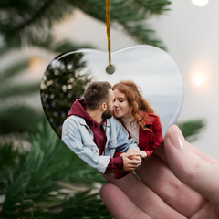 Personalized First Christmas Married Ornament Custom Photo Ceramic Ornaments 2024 for Boyfriend Girlfriend Lover Husband Wife Just Married Xmas Decorations Heart Ornaments