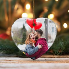 Personalized First Christmas Married Ornament Custom Photo Ceramic Ornaments 2024 for Boyfriend Girlfriend Lover Husband Wife Just Married Xmas Decorations Heart Ornaments