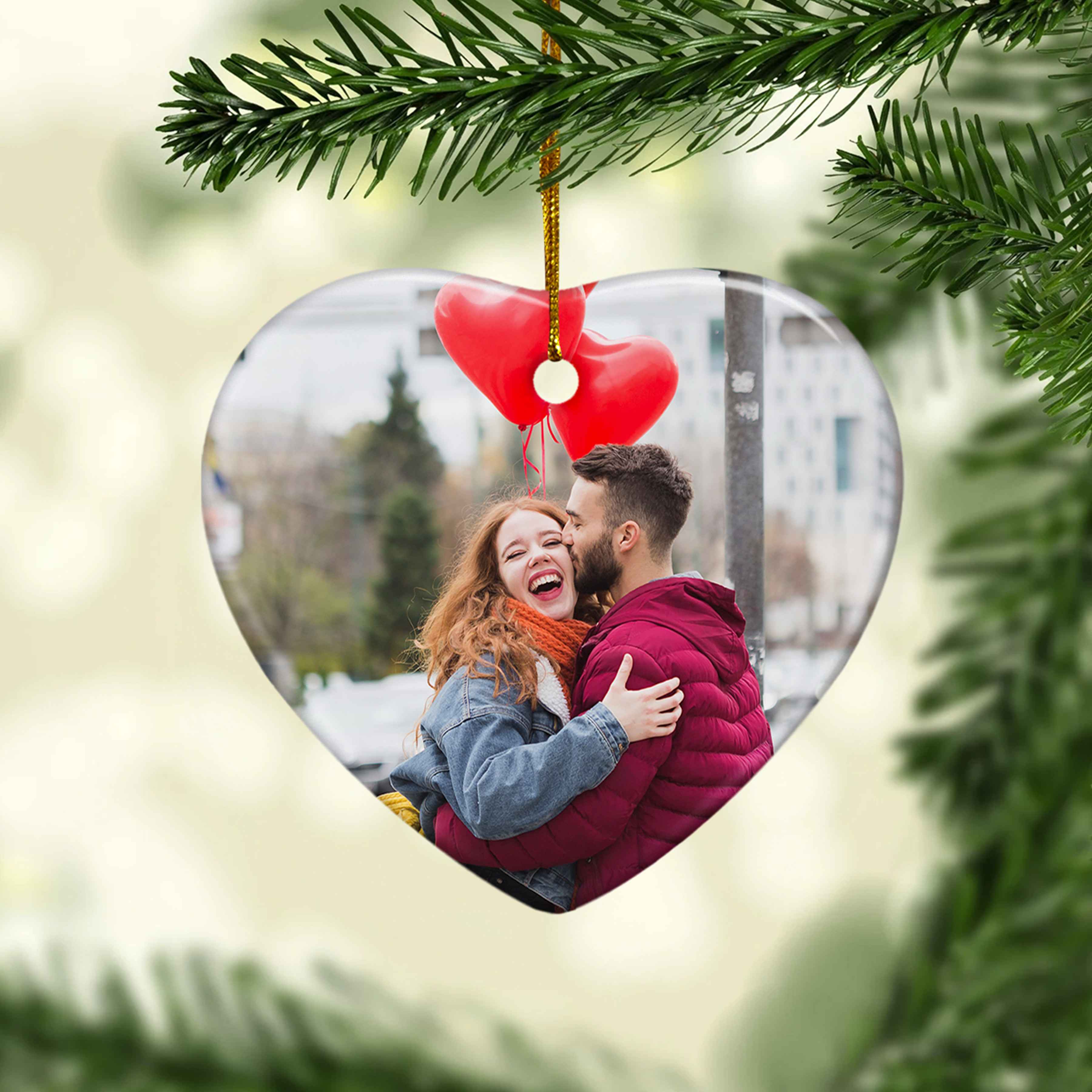 Personalized First Christmas Married Ornament Custom Photo Ceramic Ornaments 2024 for Boyfriend Girlfriend Lover Husband Wife Just Married Xmas Decorations Heart Ornaments