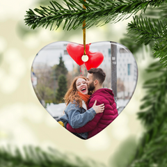 Personalized First Christmas Married Ornament Custom Photo Ceramic Ornaments 2024 for Boyfriend Girlfriend Lover Husband Wife Just Married Xmas Decorations Heart Ornaments