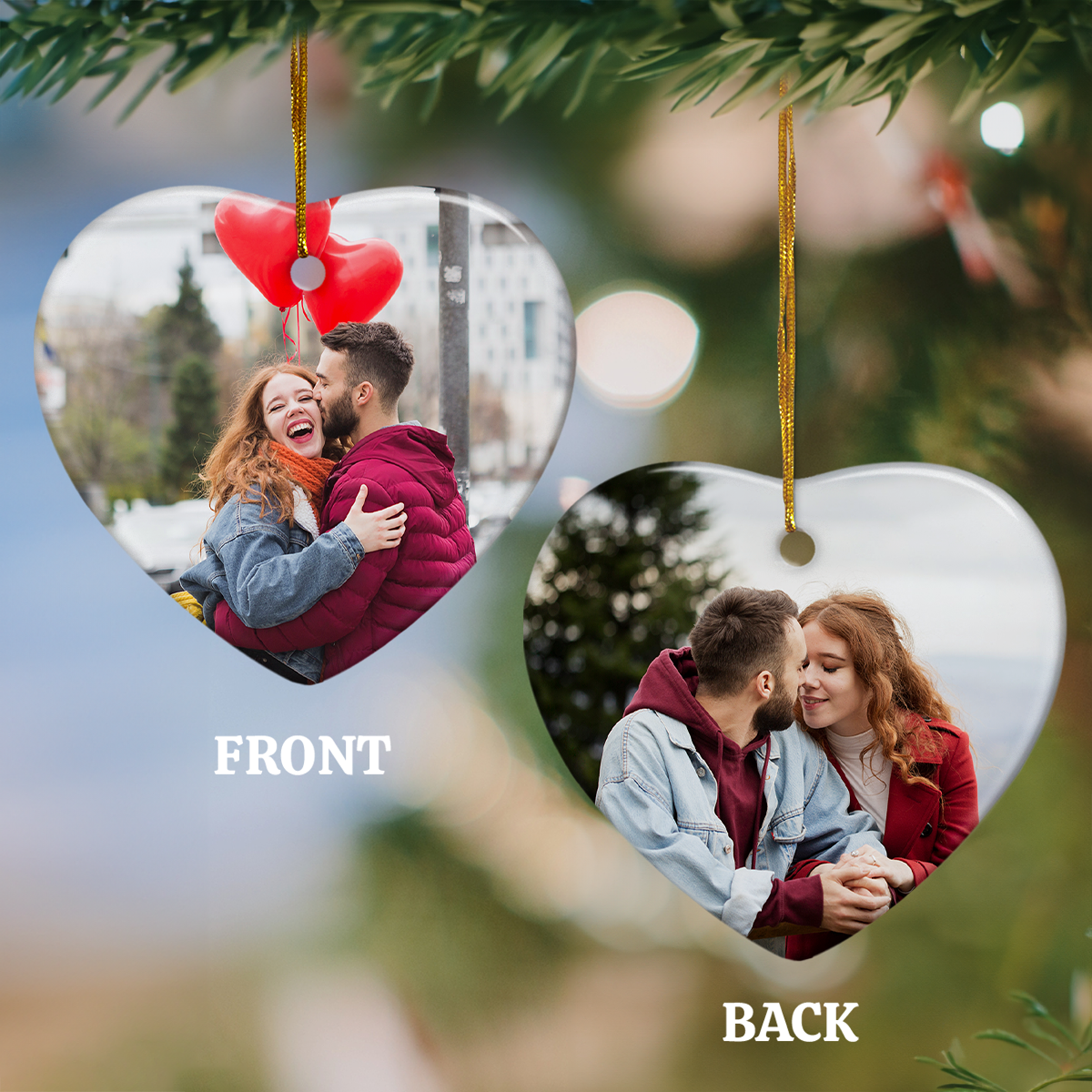 Personalized First Christmas Married Ornament Custom Photo Ceramic Ornaments 2024 for Boyfriend Girlfriend Lover Husband Wife Just Married Xmas Decorations Heart Ornaments
