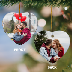 Personalized First Christmas Married Ornament Custom Photo Ceramic Ornaments 2024 for Boyfriend Girlfriend Lover Husband Wife Just Married Xmas Decorations Heart Ornaments