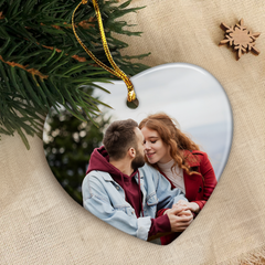 Personalized First Christmas Married Ornament Custom Photo Ceramic Ornaments 2024 for Boyfriend Girlfriend Lover Husband Wife Just Married Xmas Decorations Heart Ornaments