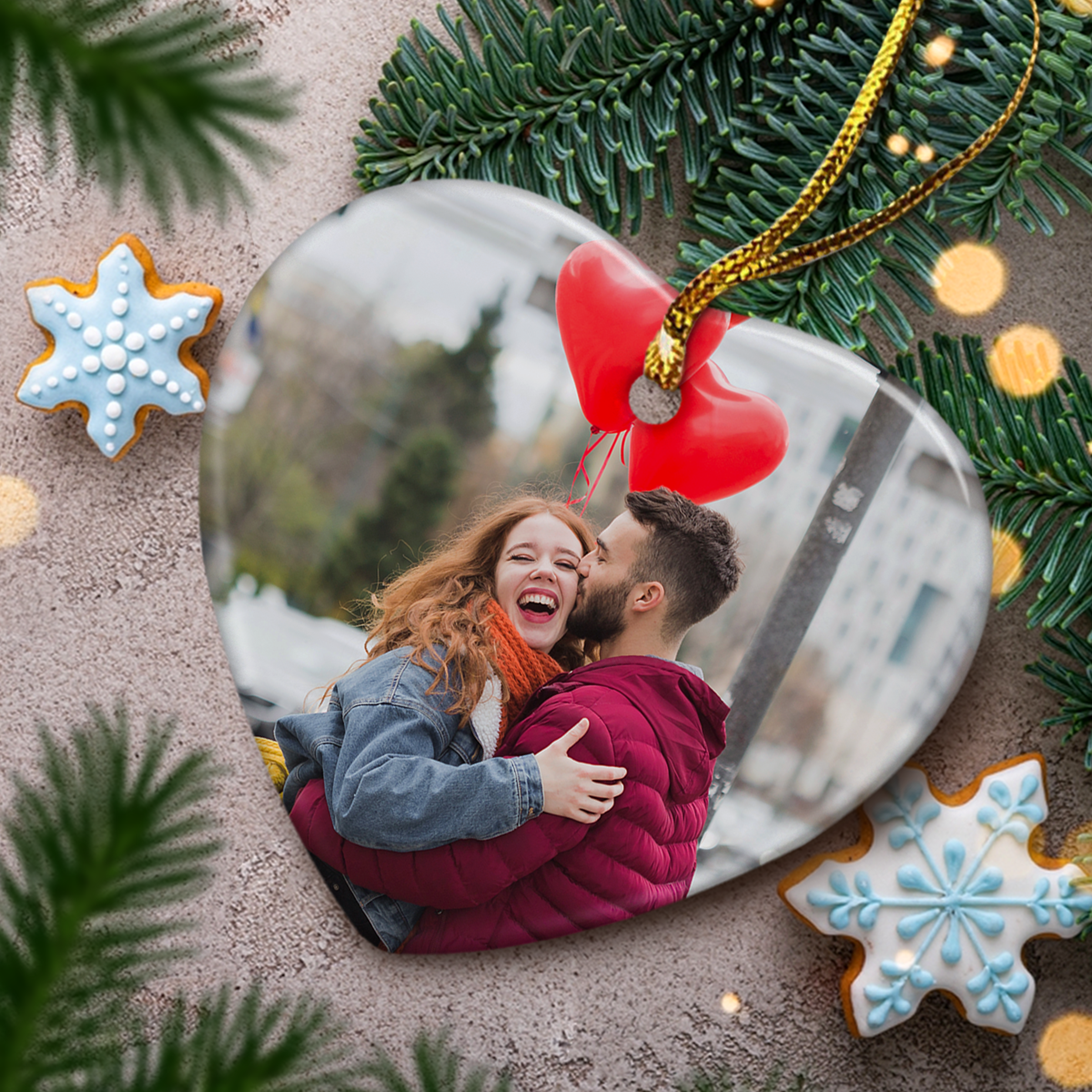 Personalized First Christmas Married Ornament Custom Photo Ceramic Ornaments 2024 for Boyfriend Girlfriend Lover Husband Wife Just Married Xmas Decorations Heart Ornaments
