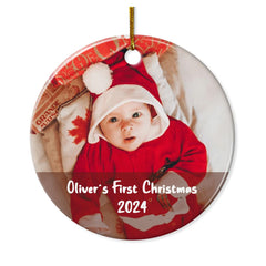 Personalized Baby's First Christmas Custom Photo Ceramic Ornaments 2024 for Newborn Baby Boy Baby Girl Keepsake Christmas Decoration New Baby Circle Ornaments