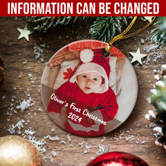 Personalized Baby's First Christmas Custom Photo Ceramic Ornaments 2024 for Newborn Baby Boy Baby Girl Keepsake Christmas Decoration New Baby Circle Ornaments