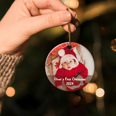 Personalized Baby's First Christmas Custom Photo Ceramic Ornaments 2024 for Newborn Baby Boy Baby Girl Keepsake Christmas Decoration New Baby Circle Ornaments