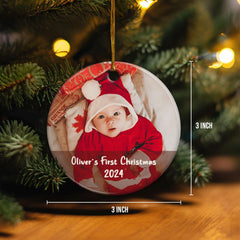 Personalized Baby's First Christmas Custom Photo Ceramic Ornaments 2024 for Newborn Baby Boy Baby Girl Keepsake Christmas Decoration New Baby Circle Ornaments
