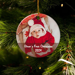 Personalized Baby's First Christmas Custom Photo Ceramic Ornaments 2024 for Newborn Baby Boy Baby Girl Keepsake Christmas Decoration New Baby Circle Ornaments