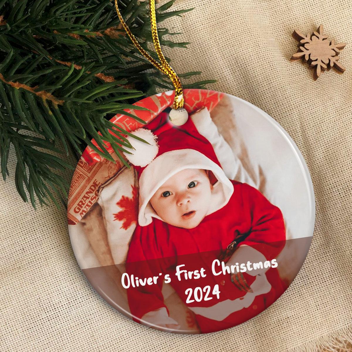Personalized Baby's First Christmas Custom Photo Ceramic Ornaments 2024 for Newborn Baby Boy Baby Girl Keepsake Christmas Decoration New Baby Circle Ornaments