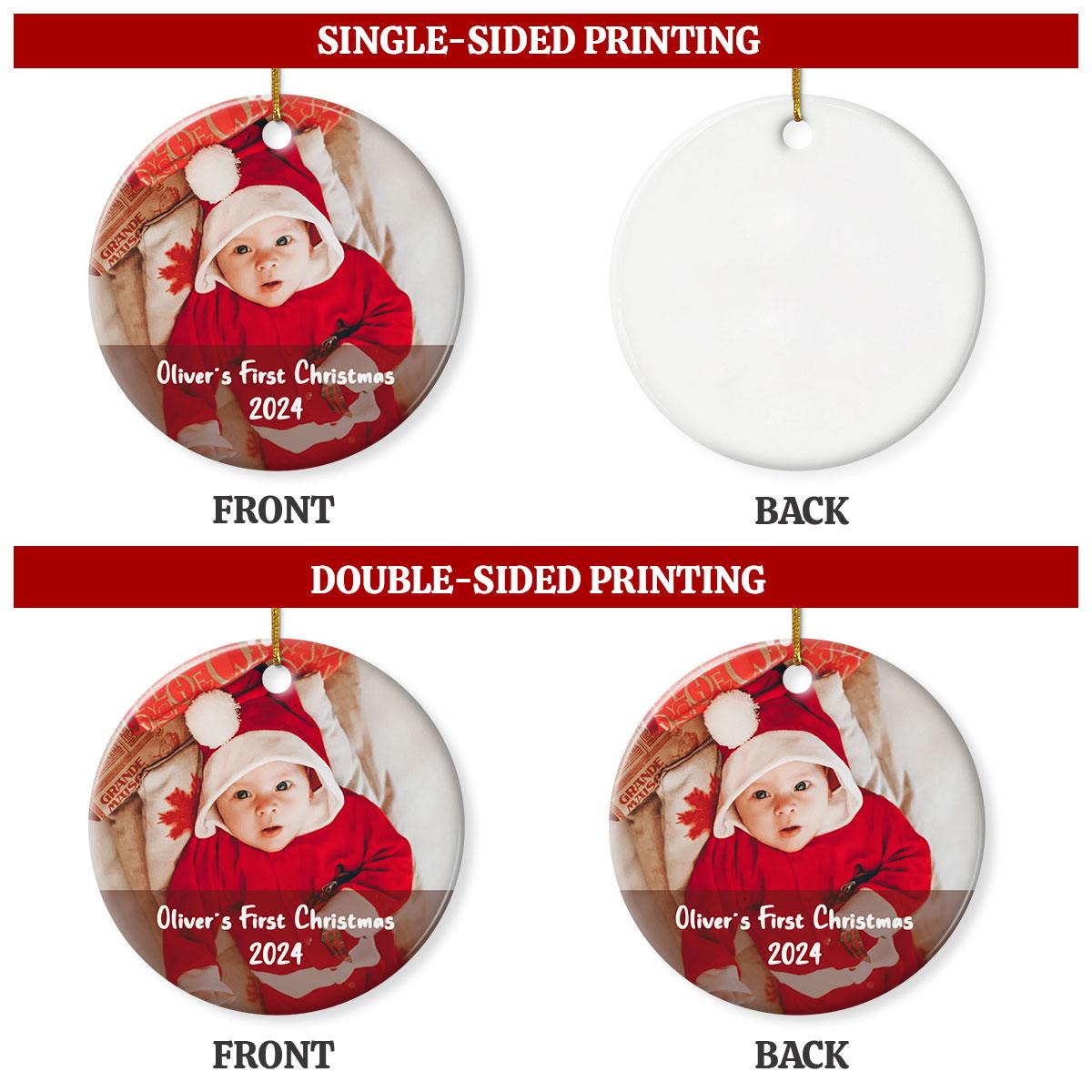 Personalized Baby's First Christmas Custom Photo Ceramic Ornaments 2024 for Newborn Baby Boy Baby Girl Keepsake Christmas Decoration New Baby Circle Ornaments