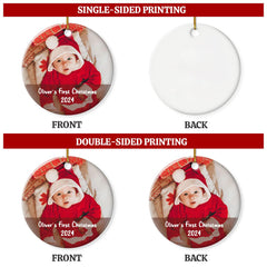 Personalized Baby's First Christmas Custom Photo Ceramic Ornaments 2024 for Newborn Baby Boy Baby Girl Keepsake Christmas Decoration New Baby Circle Ornaments